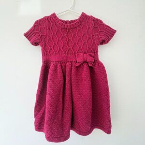 Janie and Jack Burgundy Textured Knit Sweater Dress Bow Waist 2T